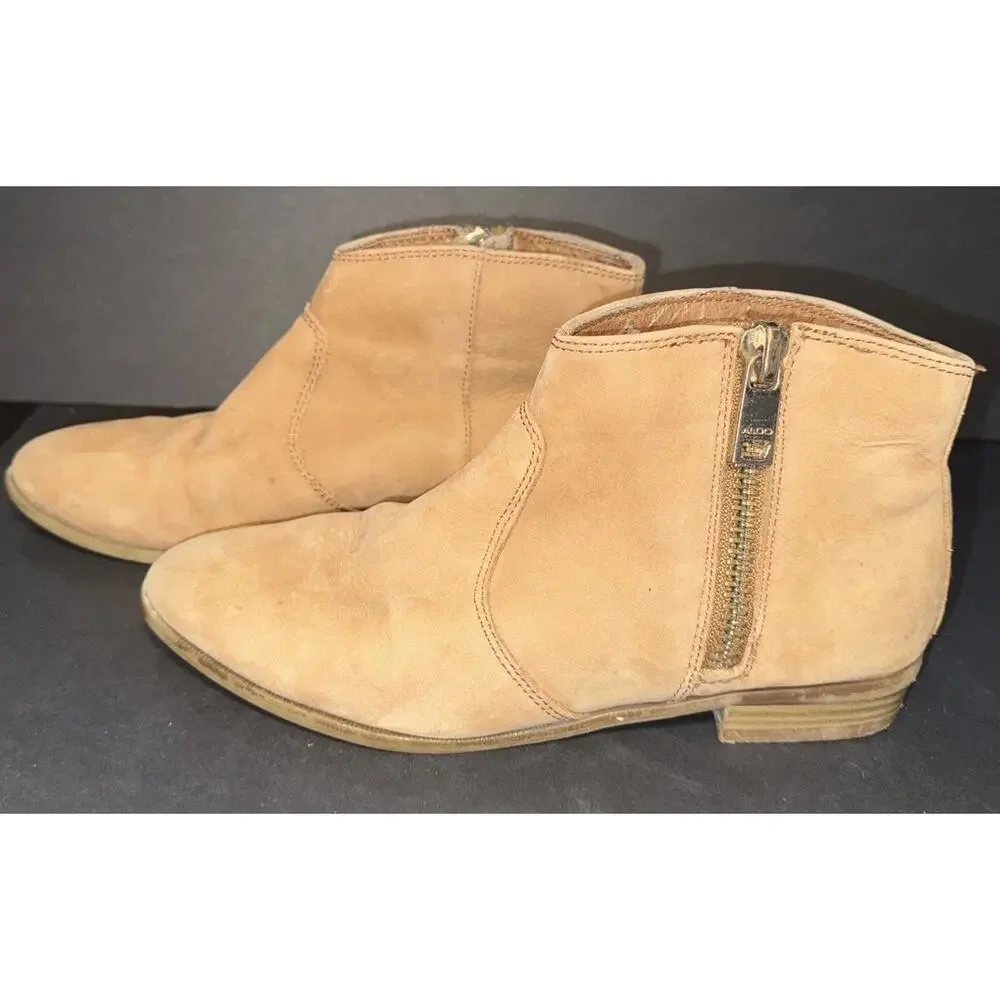 Aldo Booties Tan Leather Zip Up Size‎ 6.5 Boho Hippy Cottagecore